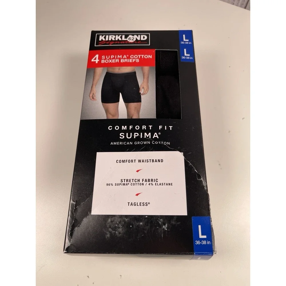 Kirkland Signature Men's Boxer Briefs Underwear 4 Pack Black Color Size Open Box